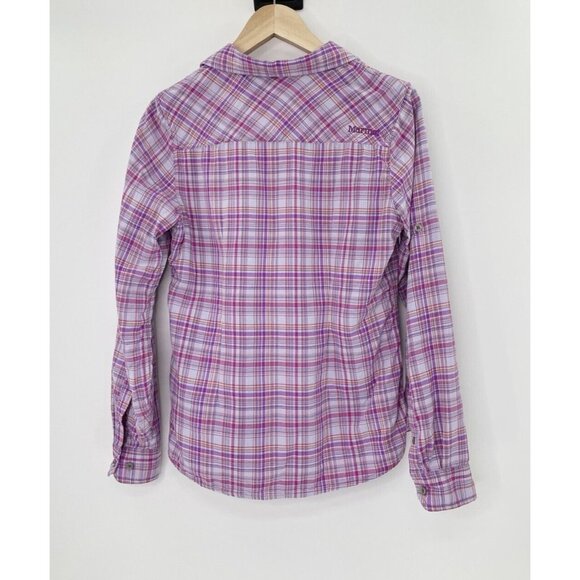 Marmot Women's‎ Purple Plaid Button Up Collared Roll Tab Sleeve Shirt Sz M - Picture 2 of 10
